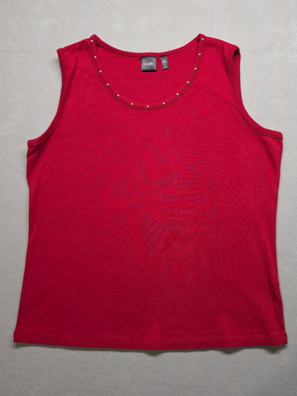 Rafaella Red Ribbed Studded Scoop Neck Tank Top Shirt Size XL Cotton